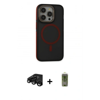 MARSİLYAN™- iPhone 15 Pro Kılıf Ahenk Form Serisi - Siyah Joko Magic 5D Hayalet Cam + Raze Metal Kamera Lens - SH
