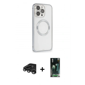 MARSİLYAN™- iPhone 15 Pro Kılıf Ahenk Işık Serisi - Siyah 360 Mat Full Body Arka Koruyucu + Raze Metal Kamera Lens - TMGI