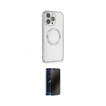 MARSİLYAN™- iPhone 15 Pro Kılıf Ahenk Işık Serisi - Siyah 3D Antistatik Hayalet Cam Ekran Koruyucu