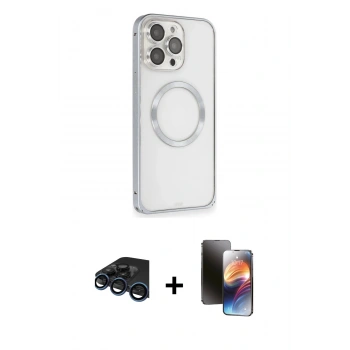 MARSİLYAN™- iPhone 15 Pro Kılıf Ahenk Işık Serisi - Siyah 3D Antistatik Mat Seramik Nano Ekran Koruyucu + Raze Metal Kamera Lens - LT