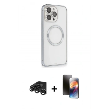 MARSİLYAN™- iPhone 15 Pro Kılıf Ahenk Işık Serisi - Siyah 3D Antistatik Mat Seramik Nano Ekran Koruyucu + Raze Metal Kamera Lens - TMGI