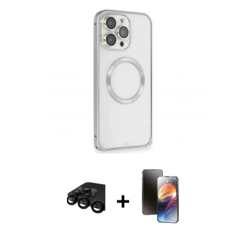 MARSİLYAN™- iPhone 15 Pro Kılıf Ahenk Işık Serisi - Siyah 3D Antistatik Mat Seramik Nano Ekran Koruyucu + Raze Metal Kamera Lens - SH