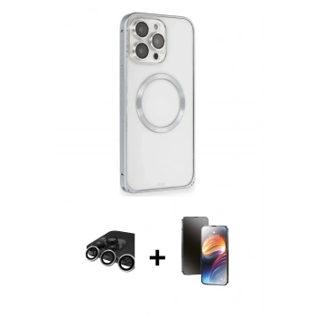 MARSİLYAN™- iPhone 15 Pro Kılıf Ahenk Işık Serisi - Siyah 3D Antistatik Mat Seramik Nano Ekran Koruyucu + Raze Metal Kamera Lens - GS