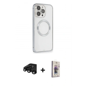 MARSİLYAN™- iPhone 15 Pro Kılıf Ahenk Işık Serisi - Siyah Bilvis 3D Cam Ekran Koruyucu + Raze Metal Kamera Lens - SH