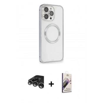 MARSİLYAN™- iPhone 15 Pro Kılıf Ahenk Işık Serisi - Siyah Bilvis 3D Mat Cam Ekran Koruyucu + Raze Metal Kamera Lens - GS