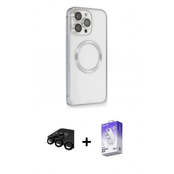 MARSİLYAN™- iPhone 15 Pro Kılıf Ahenk Işık Serisi - Siyah Bilvis 5in1 3D Magic Cam Ekran Koruyucu + Raze Metal Kamera Lens - SH