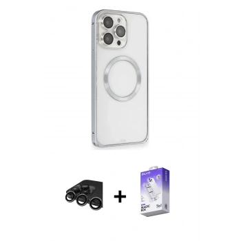 MARSİLYAN™- iPhone 15 Pro Kılıf Ahenk Işık Serisi - Siyah Bilvis 5in1 3D Magic Cam Ekran Koruyucu + Raze Metal Kamera Lens - TMGI