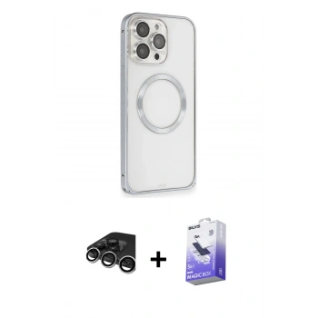 MARSİLYAN™- iPhone 15 Pro Kılıf Ahenk Işık Serisi - Siyah Bilvis 5in1 5D Magic Hayalet Cam Ekran Koruyucu + Raze Metal Kamera Lens - GS