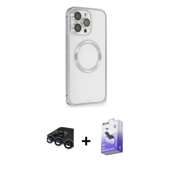 MARSİLYAN™- iPhone 15 Pro Kılıf Ahenk Işık Serisi - Siyah Bilvis 5in1 5D Magic Hayalet Cam Ekran Koruyucu + Raze Metal Kamera Lens - LT