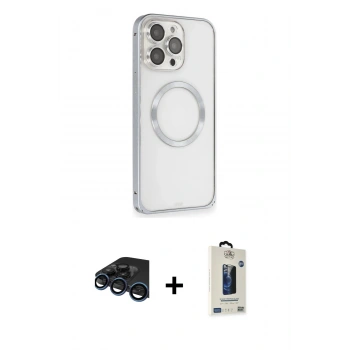 MARSİLYAN™- iPhone 15 Pro Kılıf Ahenk Işık Serisi - Siyah Bilvis Hayalet Cam Ekran Koruyucu + Raze Metal Kamera Lens - LT
