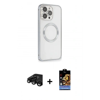 MARSİLYAN™- iPhone 15 Pro Kılıf Ahenk Işık Serisi - Siyah Buffer Hayalet Cam Ekran Koruyucu + Raze Metal Kamera Lens - SH