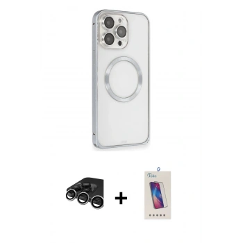 MARSİLYAN™- iPhone 15 Pro Kılıf Ahenk Işık Serisi - Siyah Joko 5D Cam + Raze Metal Kamera Lens - GS