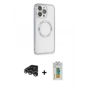 MARSİLYAN™- iPhone 15 Pro Kılıf Ahenk Işık Serisi - Siyah Polymer Nano Ekran Koruyucu + Raze Metal Kamera Lens - GS