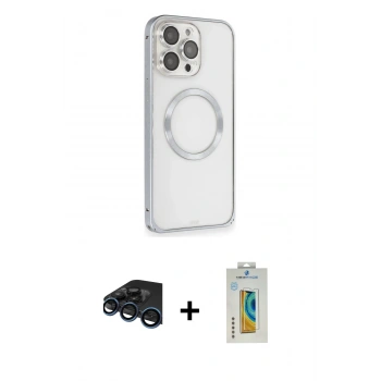 MARSİLYAN™- iPhone 15 Pro Kılıf Ahenk Işık Serisi - Siyah Polymer Nano Ekran Koruyucu + Raze Metal Kamera Lens - LT
