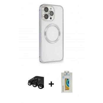MARSİLYAN™- iPhone 15 Pro Kılıf Ahenk Işık Serisi - Siyah Polymer Nano Ekran Koruyucu + Raze Metal Kamera Lens - SH