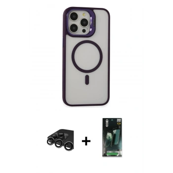 MARSİLYAN™- iPhone 15 Pro Kılıf Ahenk Klasik Özel Seri - Şeffaf 360 Full Body Arka Koruyucu + Raze Metal Kamera Lens - TMGI