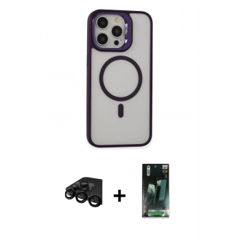 MARSİLYAN™- iPhone 15 Pro Kılıf Ahenk Klasik Özel Seri - Şeffaf 360 Full Body Arka Koruyucu + Raze Metal Kamera Lens - SH
