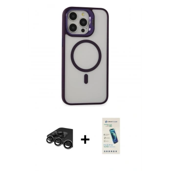 MARSİLYAN™- iPhone 15 Pro Kılıf Ahenk Klasik Özel Seri - Şeffaf Pasifik Cam Ekran Koruyucu + Raze Metal Kamera Lens - TMGI
