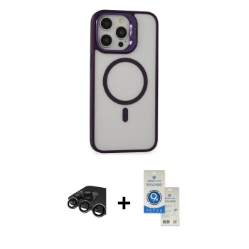 MARSİLYAN™- iPhone 15 Pro Kılıf Ahenk Klasik Özel Seri - Şeffaf Royal Nano Ekran Koruyucu + Raze Metal Kamera Lens - TMGI