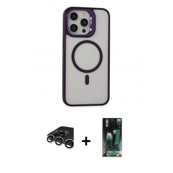MARSİLYAN™- iPhone 15 Pro Kılıf Ahenk Klasik Özel Seri - Siyah 360 Mat Full Body Arka Koruyucu + Raze Metal Kamera Lens - GS