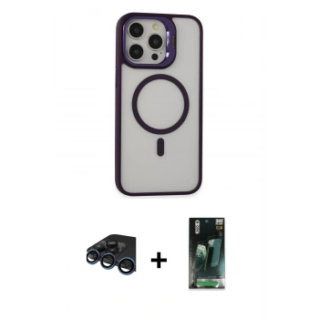 MARSİLYAN™- iPhone 15 Pro Kılıf Ahenk Klasik Özel Seri - Siyah 360 Mat Full Body Arka Koruyucu + Raze Metal Kamera Lens - LT