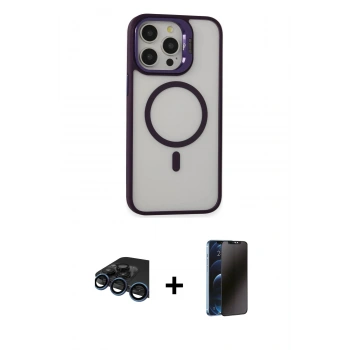 MARSİLYAN™- iPhone 15 Pro Kılıf Ahenk Klasik Özel Seri - Siyah 3D Antistatik Hayalet Cam Ekran Koruyucu + Raze Metal Kamera Lens - LT