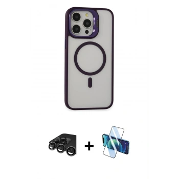 MARSİLYAN™- iPhone 15 Pro Kılıf Ahenk Klasik Özel Seri - Siyah 3D Antistatik Seramik Nano Ekran Koruyucu + Raze Metal Kamera Lens - TMGI
