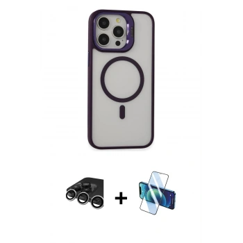 MARSİLYAN™- iPhone 15 Pro Kılıf Ahenk Klasik Özel Seri - Siyah 3D Antistatik Seramik Nano Ekran Koruyucu + Raze Metal Kamera Lens - GS