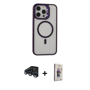 MARSİLYAN™- iPhone 15 Pro Kılıf Ahenk Klasik Özel Seri - Siyah Bilvis 3D Cam Ekran Koruyucu + Raze Metal Kamera Lens - LT
