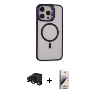 MARSİLYAN™- iPhone 15 Pro Kılıf Ahenk Klasik Özel Seri - Siyah Bilvis 3D Mat Cam Ekran Koruyucu + Raze Metal Kamera Lens - SH