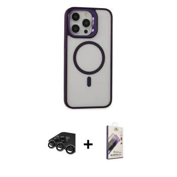 MARSİLYAN™- iPhone 15 Pro Kılıf Ahenk Klasik Özel Seri - Siyah Bilvis 3D Mat Cam Ekran Koruyucu + Raze Metal Kamera Lens - TMGI