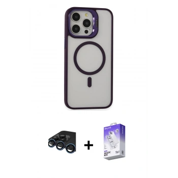 MARSİLYAN™- iPhone 15 Pro Kılıf Ahenk Klasik Özel Seri - Siyah Bilvis 5in1 3D Magic Cam Ekran Koruyucu + Raze Metal Kamera Lens - LT