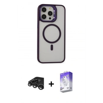 MARSİLYAN™- iPhone 15 Pro Kılıf Ahenk Klasik Özel Seri - Siyah Bilvis 5in1 3D Magic Cam Ekran Koruyucu + Raze Metal Kamera Lens - TMGI