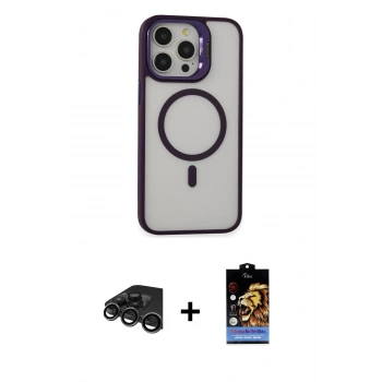 MARSİLYAN™- iPhone 15 Pro Kılıf Ahenk Klasik Özel Seri - Siyah Buffer Hayalet Cam Ekran Koruyucu + Raze Metal Kamera Lens - TMGI