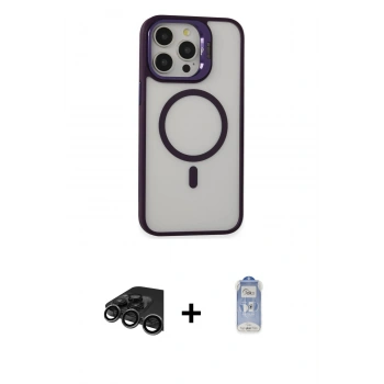 MARSİLYAN™- iPhone 15 Pro Kılıf Ahenk Klasik Özel Seri - Siyah Joko Magic 5D Cam + Raze Metal Kamera Lens - TMGI