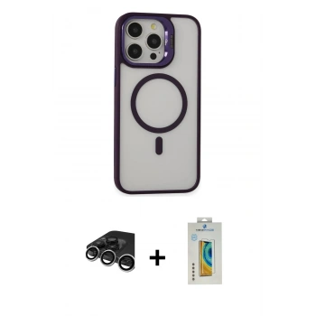 MARSİLYAN™- iPhone 15 Pro Kılıf Ahenk Klasik Özel Seri - Siyah Polymer Nano Ekran Koruyucu + Raze Metal Kamera Lens - GS