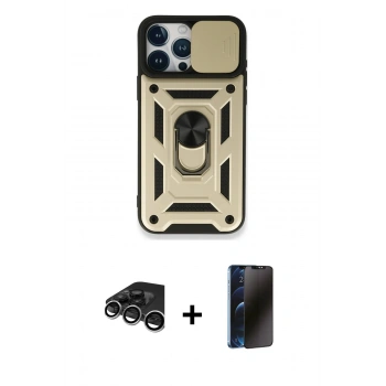 MARSİLYAN™- iPhone 15 Pro Kılıf Ahenk Klasik - Siyah 3D Antistatik Hayalet Cam Ekran Koruyucu + Raze Metal Kamera Lens - GS