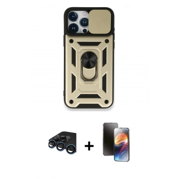 MARSİLYAN™- iPhone 15 Pro Kılıf Ahenk Klasik - Siyah 3D Antistatik Mat Seramik Nano Ekran Koruyucu + Raze Metal Kamera Lens - LT