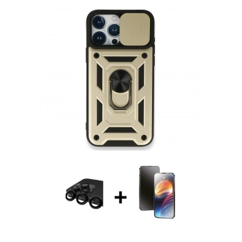 MARSİLYAN™- iPhone 15 Pro Kılıf Ahenk Klasik - Siyah 3D Antistatik Mat Seramik Nano Ekran Koruyucu + Raze Metal Kamera Lens - SH