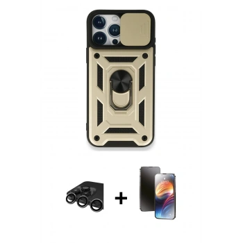 MARSİLYAN™- iPhone 15 Pro Kılıf Ahenk Klasik - Siyah 3D Antistatik Mat Seramik Nano Ekran Koruyucu + Raze Metal Kamera Lens - TMGI