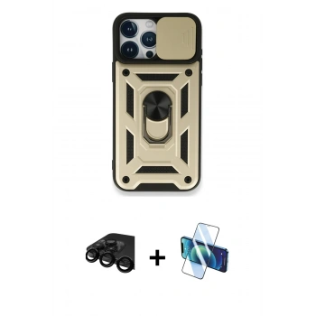 MARSİLYAN™- iPhone 15 Pro Kılıf Ahenk Klasik - Siyah 3D Antistatik Seramik Nano Ekran Koruyucu + Raze Metal Kamera Lens - SH