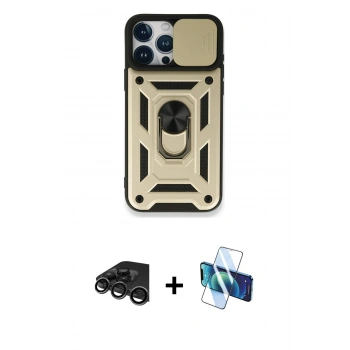 MARSİLYAN™- iPhone 15 Pro Kılıf Ahenk Klasik - Siyah 3D Antistatik Seramik Nano Ekran Koruyucu + Raze Metal Kamera Lens - TMGI