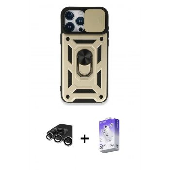 MARSİLYAN™- iPhone 15 Pro Kılıf Ahenk Klasik - Siyah Bilvis 5in1 3D Magic Cam Ekran Koruyucu + Raze Metal Kamera Lens - GS