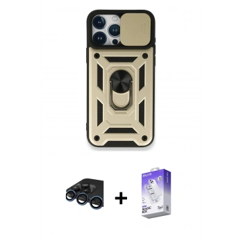 MARSİLYAN™- iPhone 15 Pro Kılıf Ahenk Klasik - Siyah Bilvis 5in1 3D Magic Cam Ekran Koruyucu + Raze Metal Kamera Lens - LT