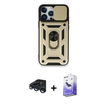 MARSİLYAN™- iPhone 15 Pro Kılıf Ahenk Klasik - Siyah Bilvis 5in1 5D Magic Hayalet Cam Ekran Koruyucu + Raze Metal Kamera Lens - LT