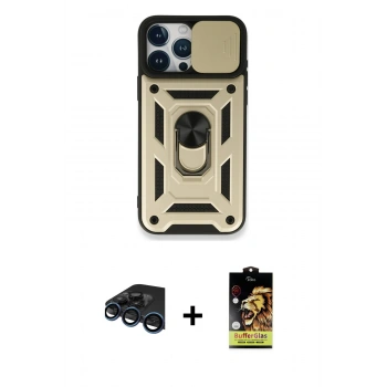 MARSİLYAN™- iPhone 15 Pro Kılıf Ahenk Klasik - Siyah Buffer Cam Ekran Koruyucu + Raze Metal Kamera Lens - LT