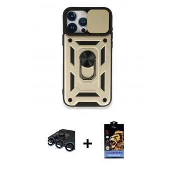 MARSİLYAN™- iPhone 15 Pro Kılıf Ahenk Klasik - Siyah Buffer Hayalet Cam Ekran Koruyucu + Raze Metal Kamera Lens - LT