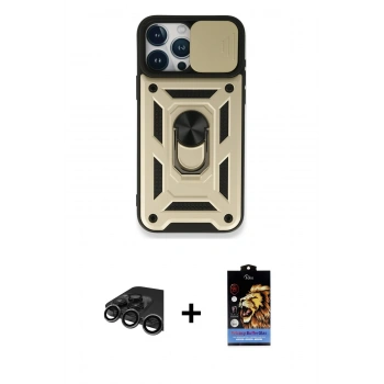 MARSİLYAN™- iPhone 15 Pro Kılıf Ahenk Klasik - Siyah Buffer Hayalet Cam Ekran Koruyucu + Raze Metal Kamera Lens - TMGI