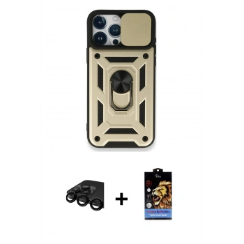 MARSİLYAN™- iPhone 15 Pro Kılıf Ahenk Klasik - Siyah Buffer Hayalet Cam Ekran Koruyucu + Raze Metal Kamera Lens - SH