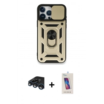 MARSİLYAN™- iPhone 15 Pro Kılıf Ahenk Klasik - Siyah Joko 5D Cam + Raze Metal Kamera Lens - LT